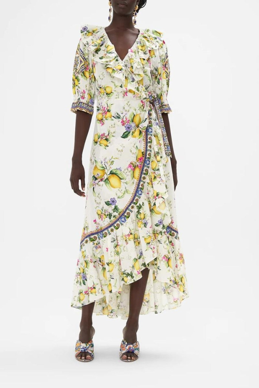 Fashion Camilla | Camilla | Caterina Spritz Maxi Wrap Dress W/Puff Sleeve