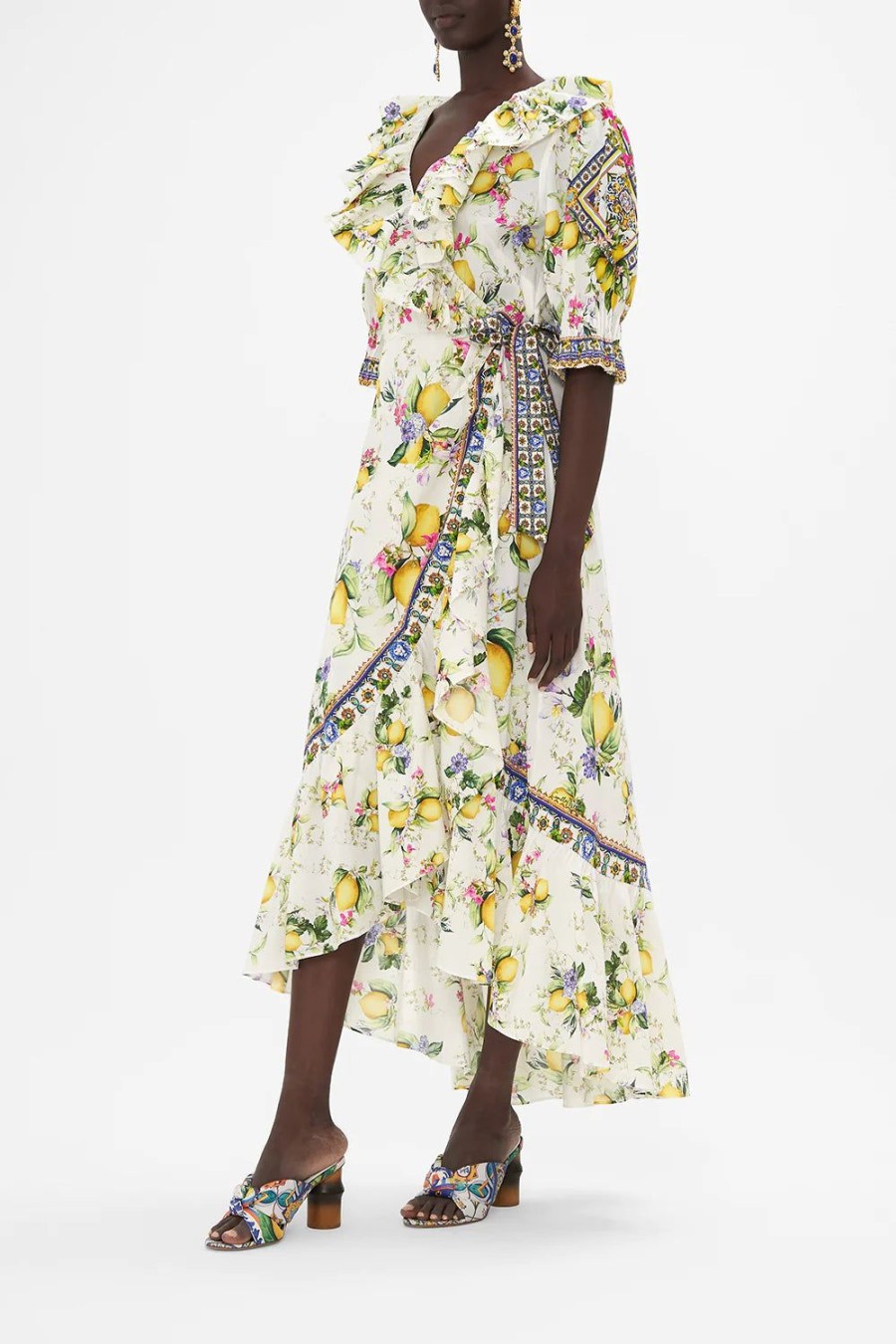 Fashion Camilla | Camilla | Caterina Spritz Maxi Wrap Dress W/Puff Sleeve