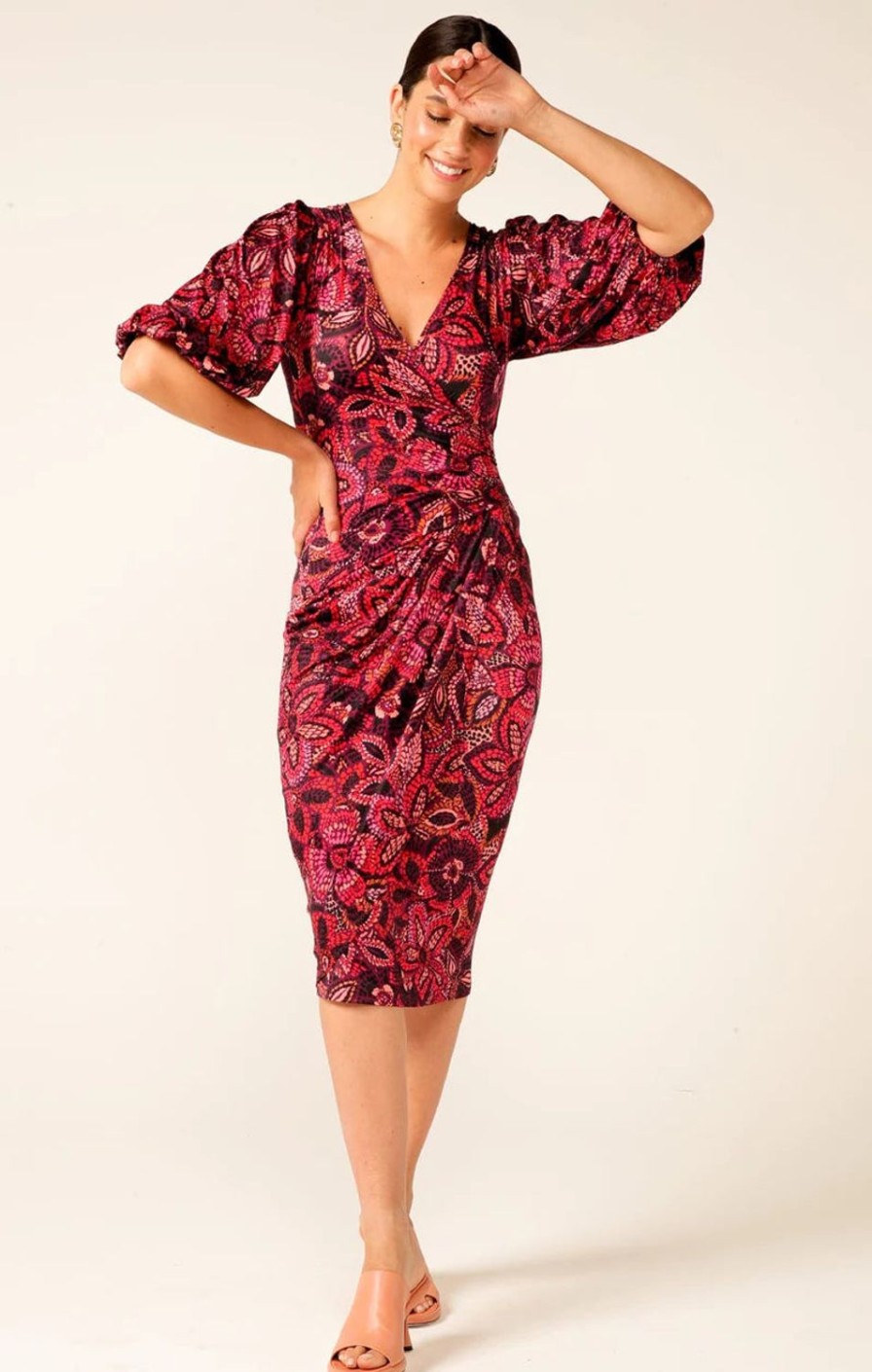 Fashion Sacha Drake | Sacha Drake | Crown Ruby Faux Wrap Dress | Ruby Floral Mosaic