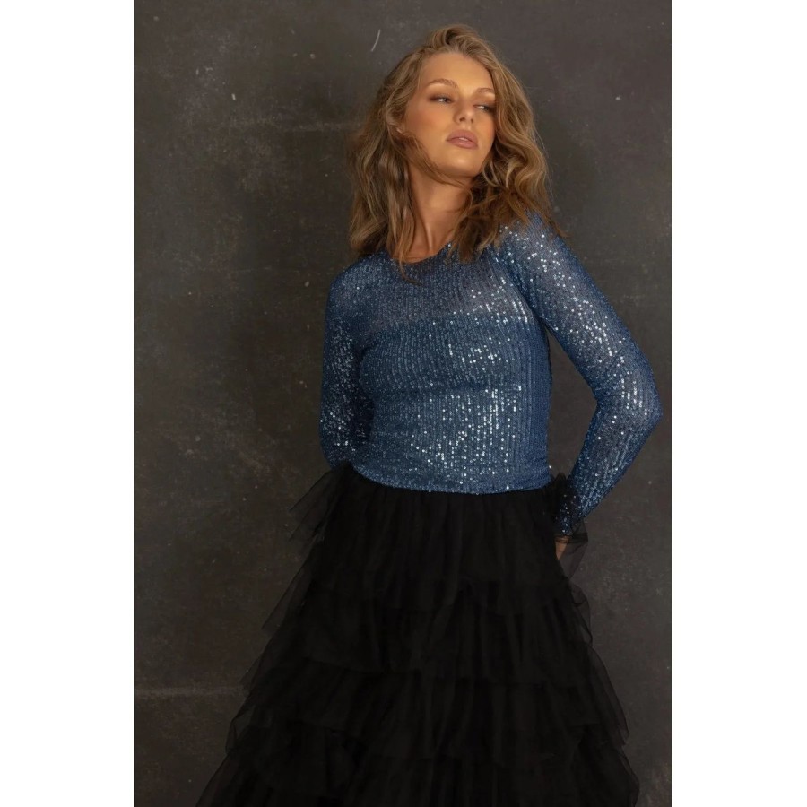 Fashion Joey The Label | Joey The Label | Sapphire Blue Body Shine Long Sleeve Top
