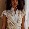 Fashion Once Was | Once Was | Panama Cotton/Silk Check Flutter Sleeve Blouse | Bone