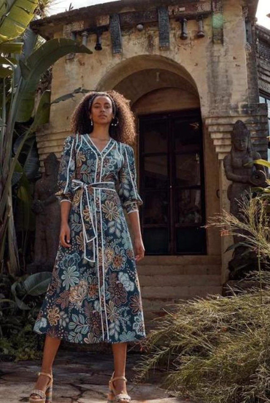 Fashion Once Was | Once Was | Laguna Silk Binding Detail V Neck Coat Dress | Aztec Flower