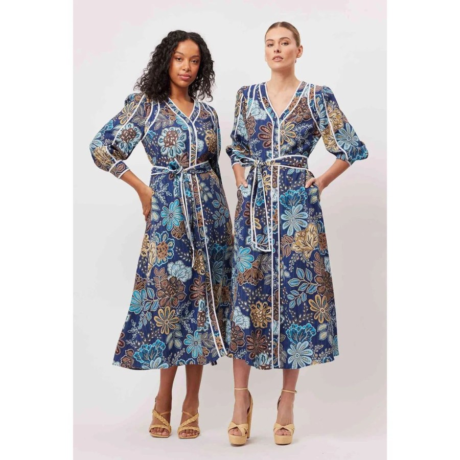 Fashion Once Was | Once Was | Laguna Silk Binding Detail V Neck Coat Dress | Aztec Flower
